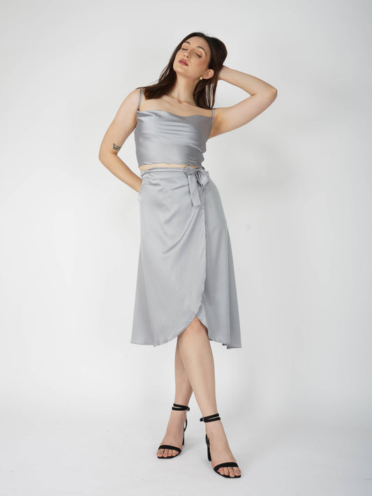 Grey Cowl Neck Top + skirt Set - Lush Set (Ash)
