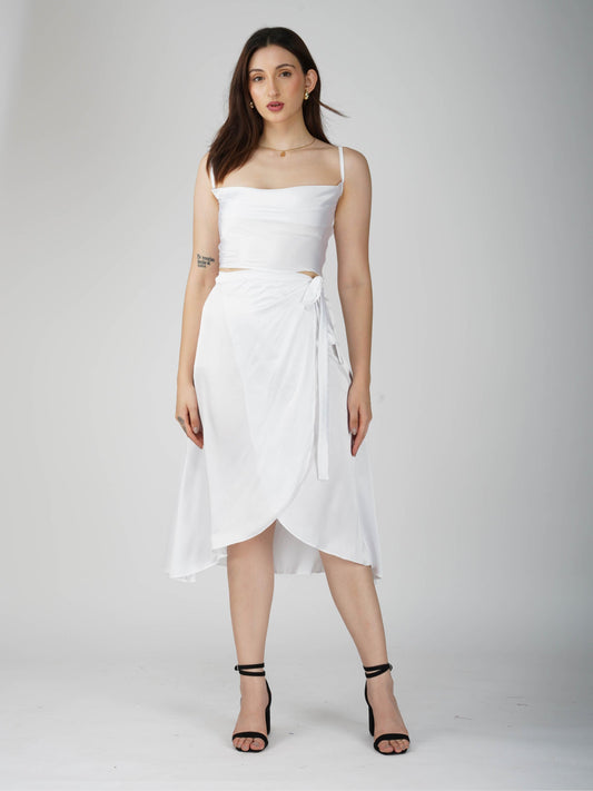 White Cowl Neck Top + skirt Set - Lush Set (Dove)