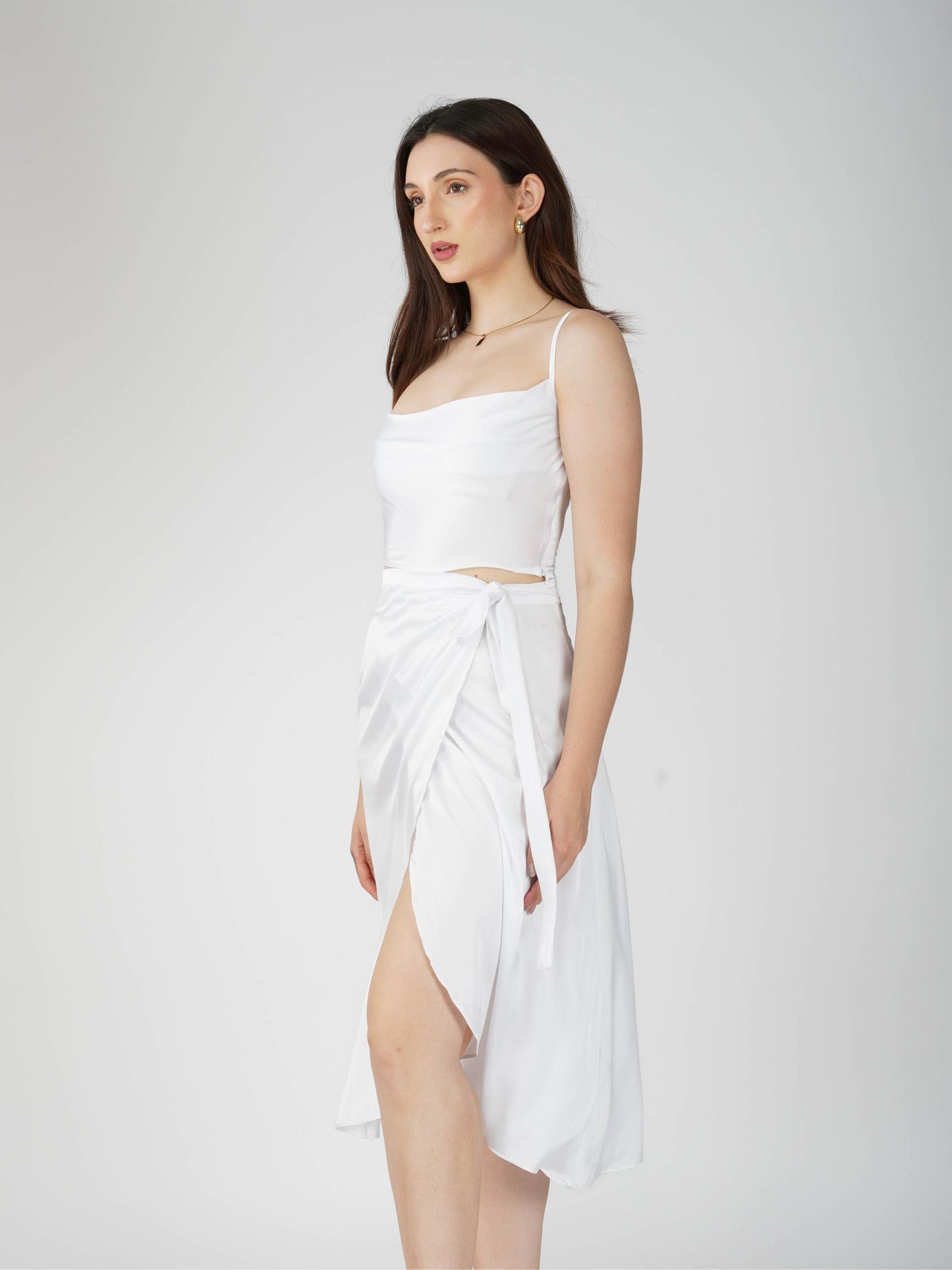 White Cowl Neck Top + skirt Set - Lush Set (Dove)