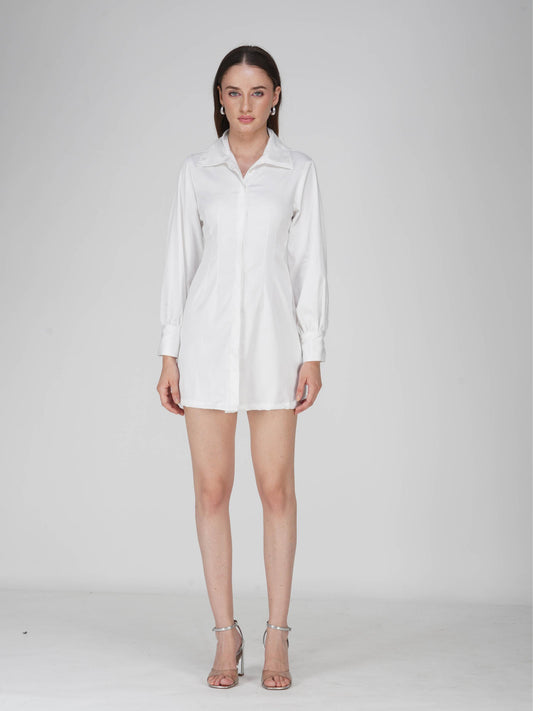 White Corset Illusion Shirt Dress - Vivid Dress (Dove)