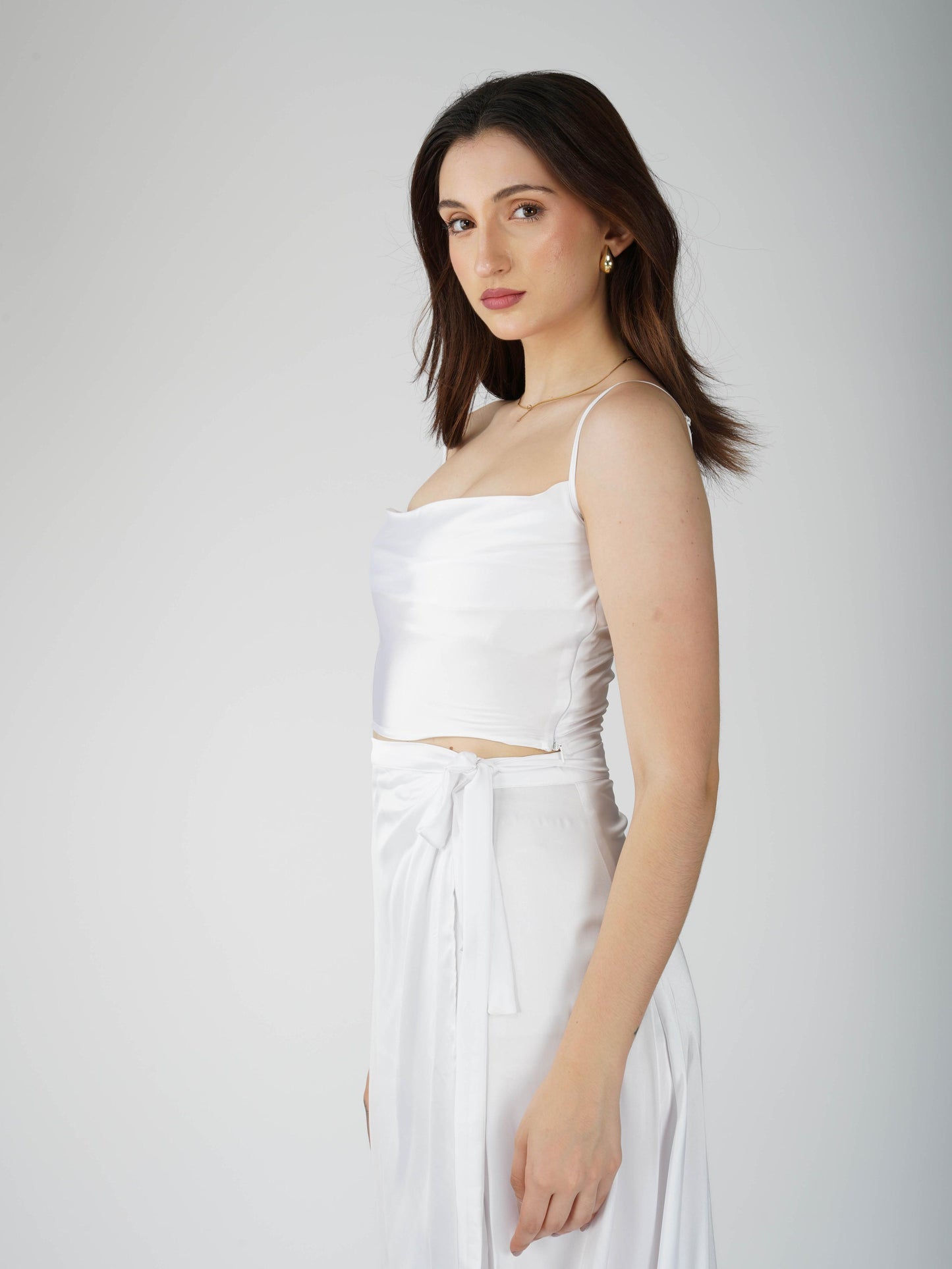 White Cowl Neck Top + skirt Set - Lush Set (Dove)