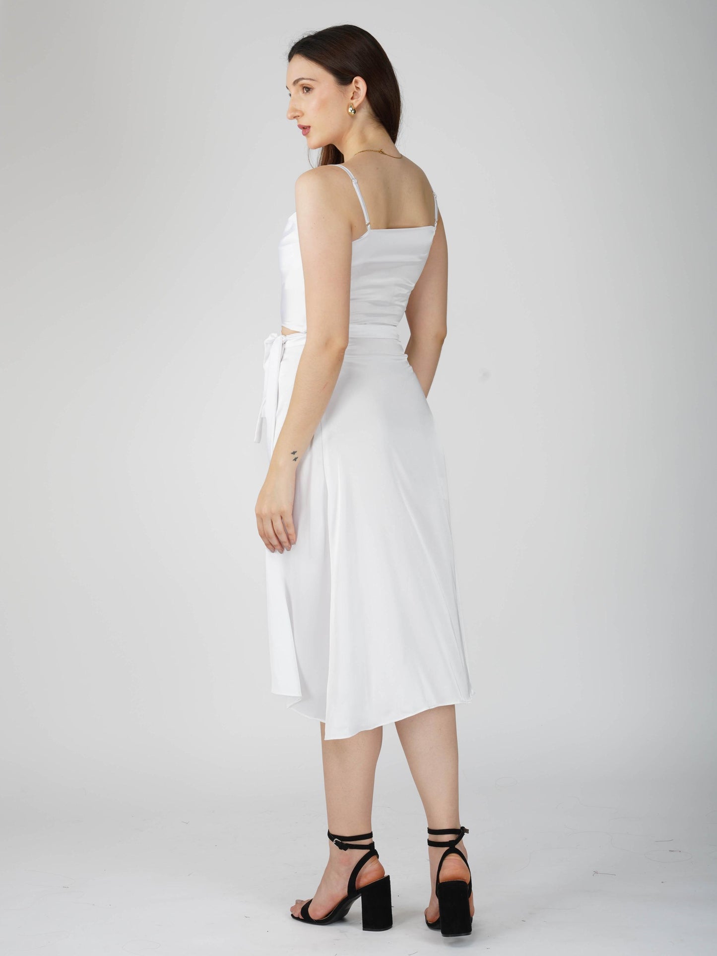 White Cowl Neck Top + skirt Set - Lush Set (Dove)