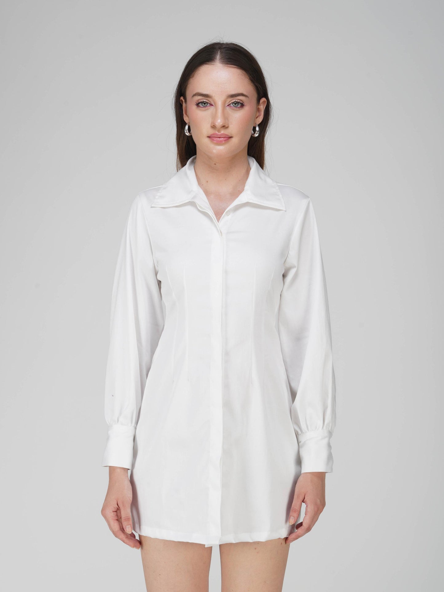 White Corset Illusion Shirt Dress - Vivid Dress (Dove)