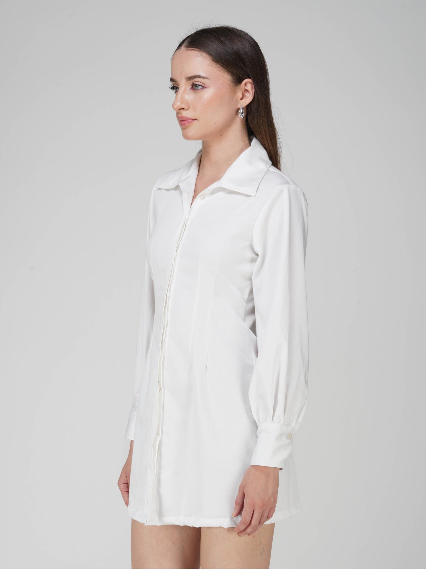 White Corset Illusion Shirt Dress - Vivid Dress (Dove)