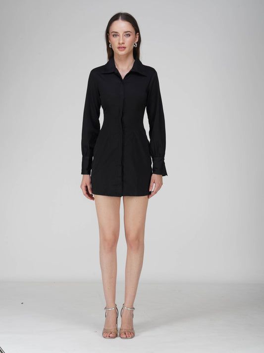 Black Corset Illusion Shirt Dress - Vivid Dress (Onyx)