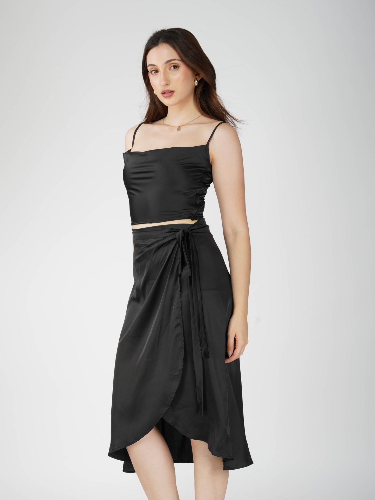 Black Cowl Neck Top + skirt  Set - Lush Set (Onyx)