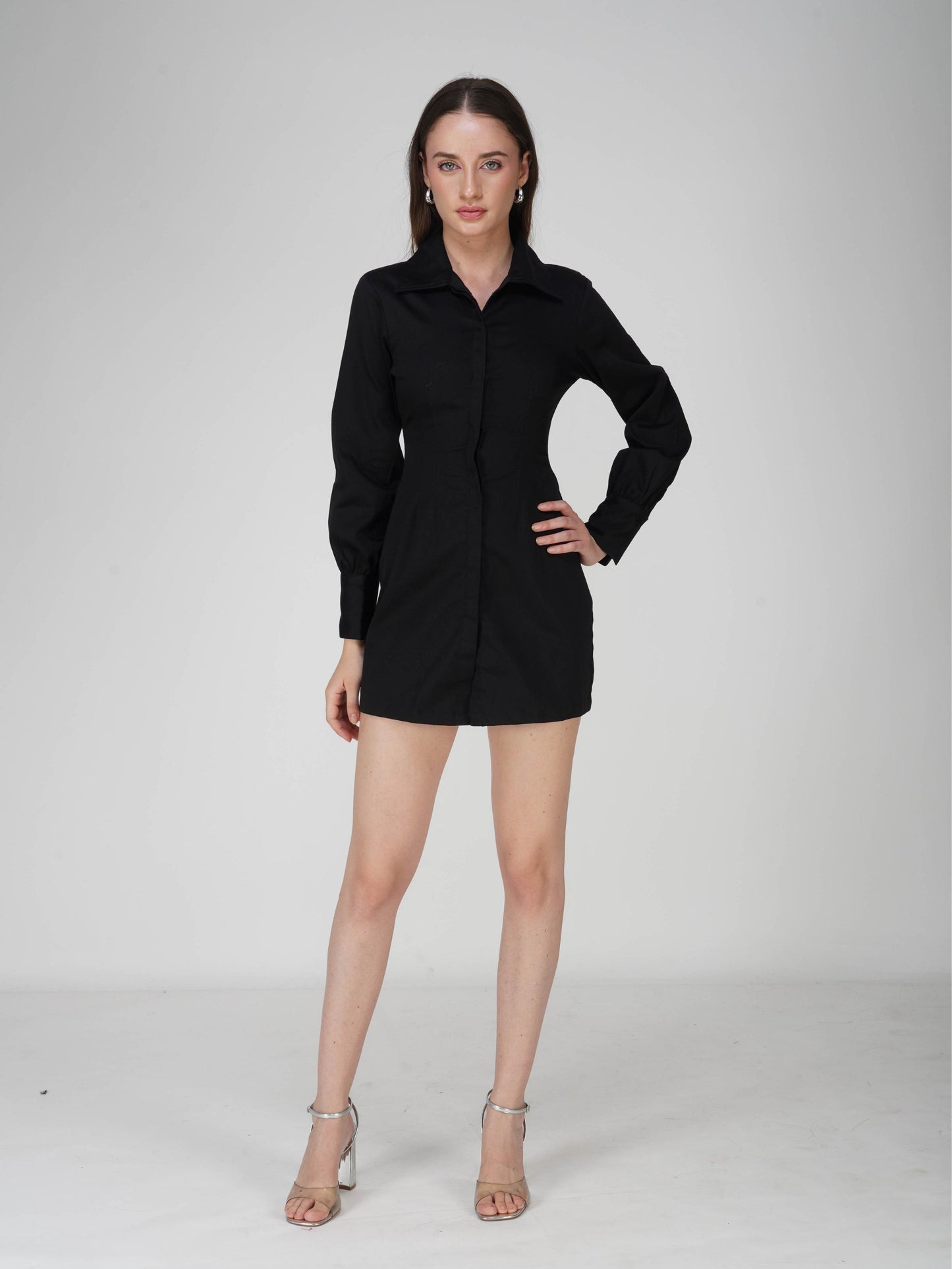 Black Corset Illusion Shirt Dress - Vivid Dress (Onyx)