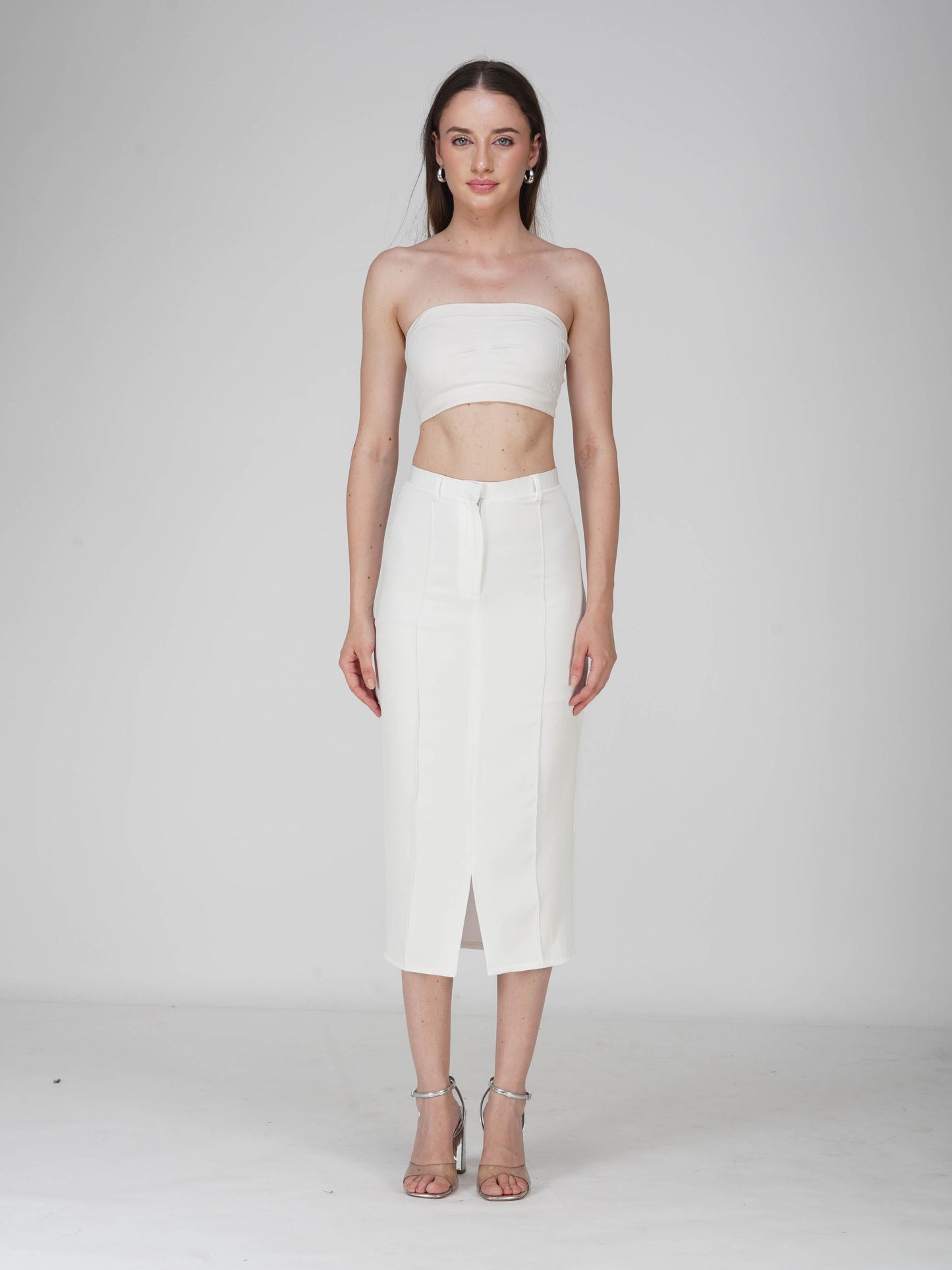 White Tailored Slit Skirt - Tide Skirt (Dove)