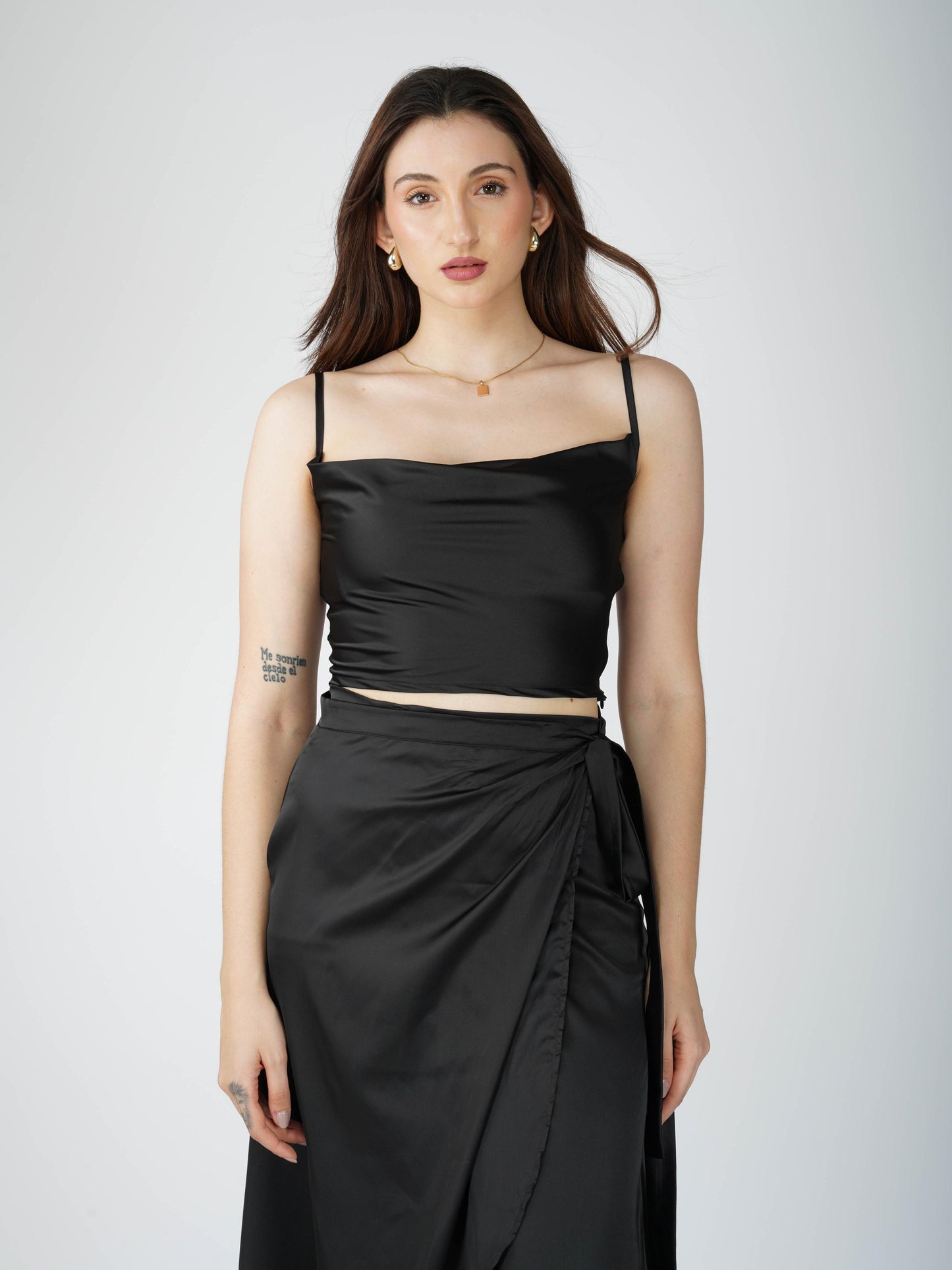 Black Cowl Neck Top + skirt  Set - Lush Set (Onyx)