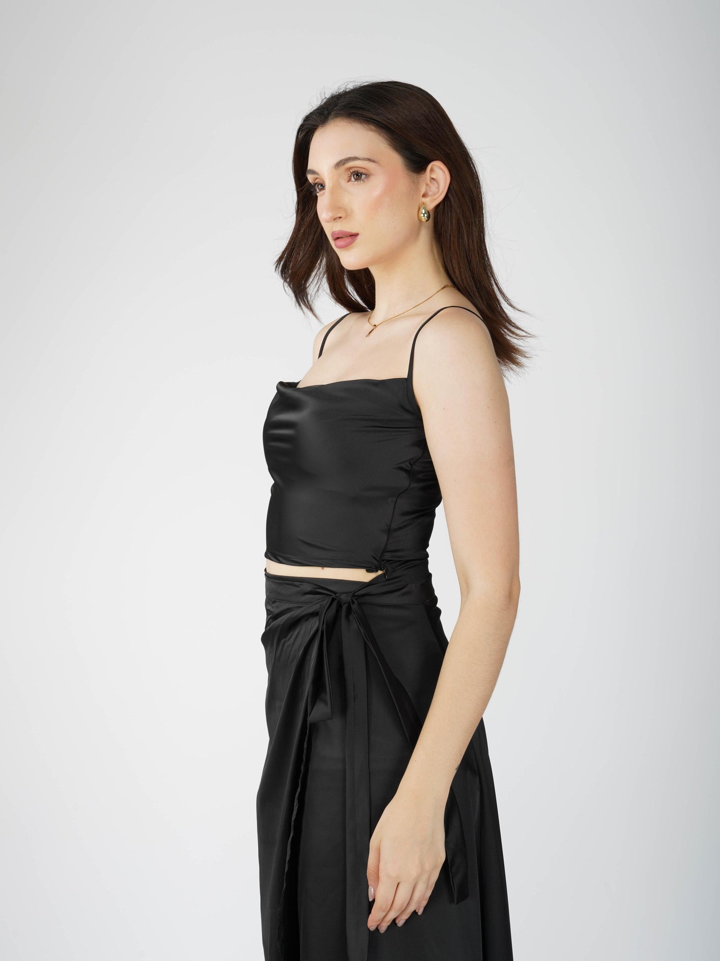 Black Cowl Neck Top + skirt  Set - Lush Set (Onyx)