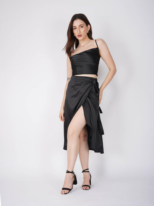 Black Cowl Neck Top + skirt  Set - Lush Set (Onyx)