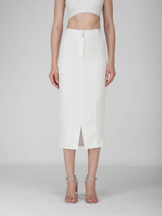 White Tailored Slit Skirt - Tide Skirt (Dove)