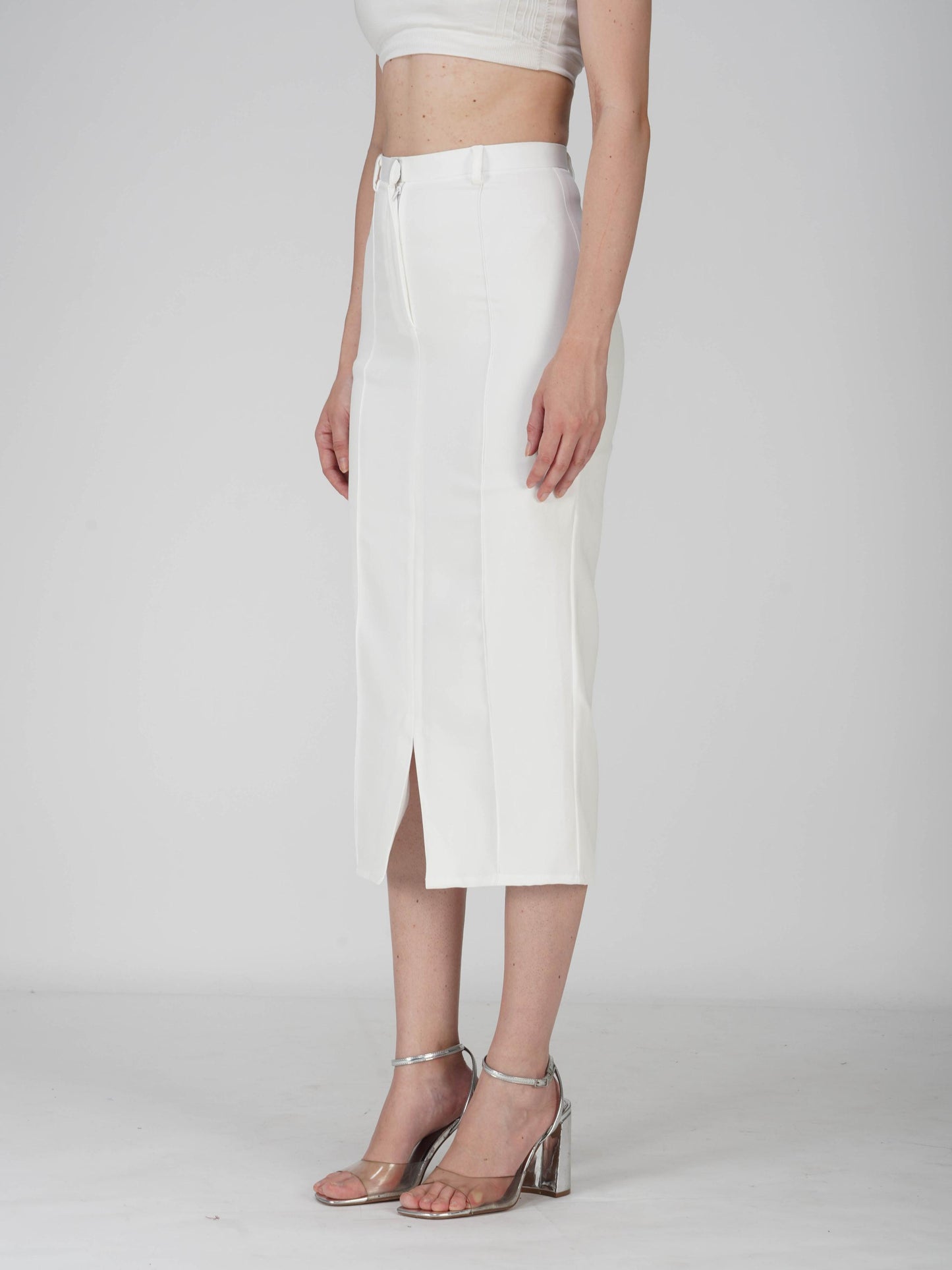 White Tailored Slit Skirt - Tide Skirt (Dove)