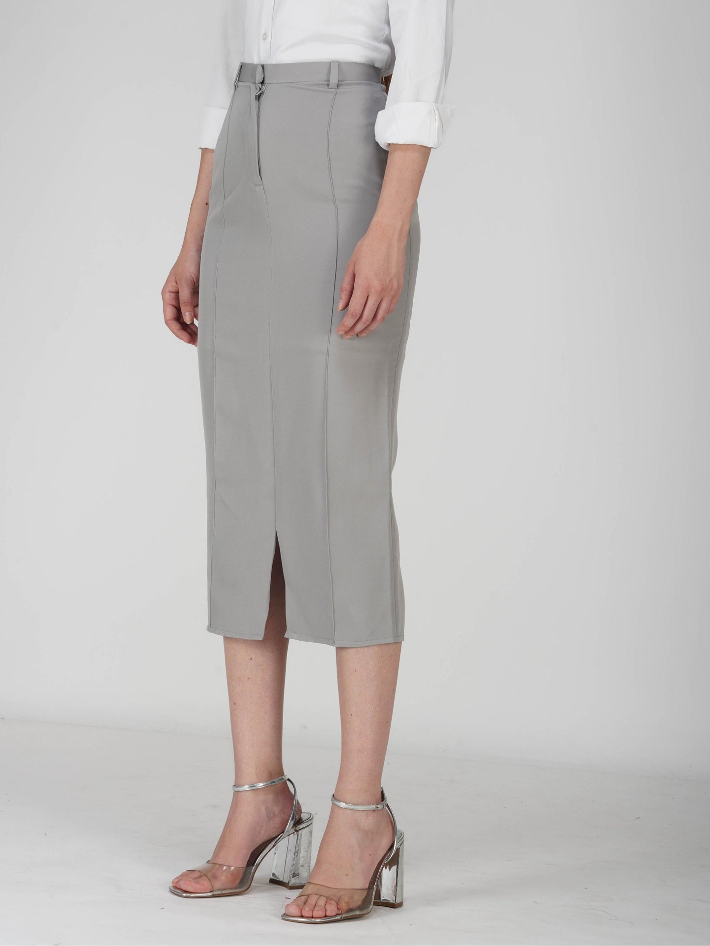 Grey Tailored Slit Skirt - Tide Skirt (Ash)
