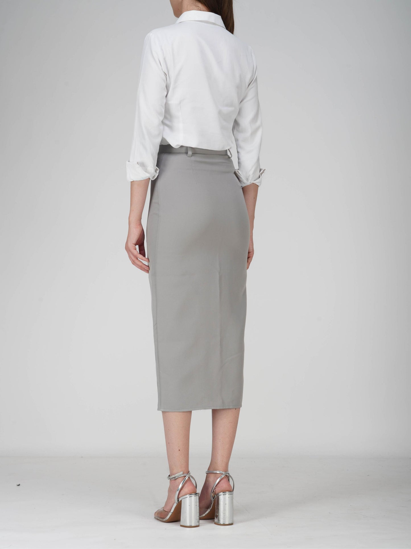 Grey Tailored Slit Skirt - Tide Skirt (Ash)