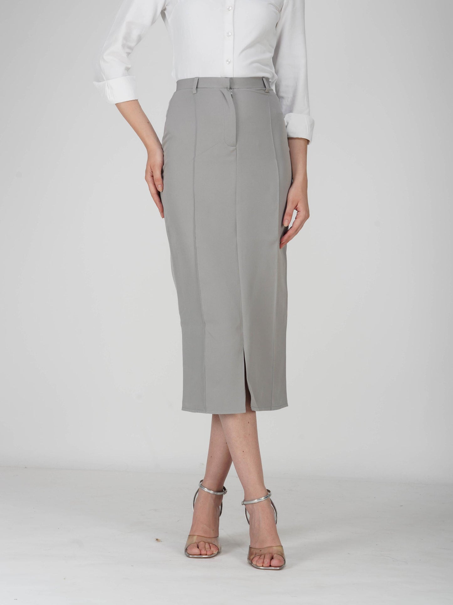 Grey Tailored Slit Skirt - Tide Skirt (Ash)