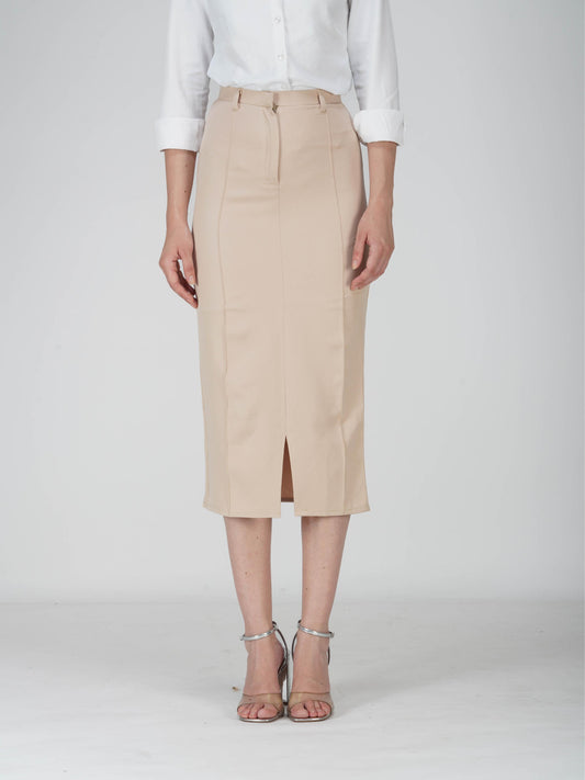 Beige Tailored Slit Skirt - Tide Skirt (Sand)