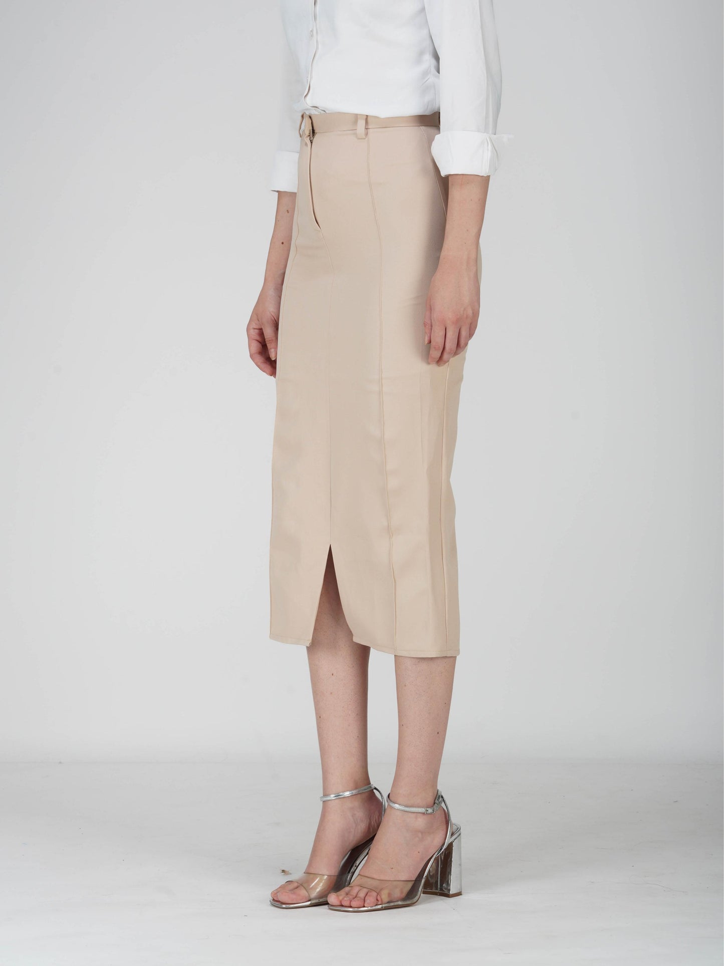 Beige Tailored Slit Skirt - Tide Skirt (Sand)