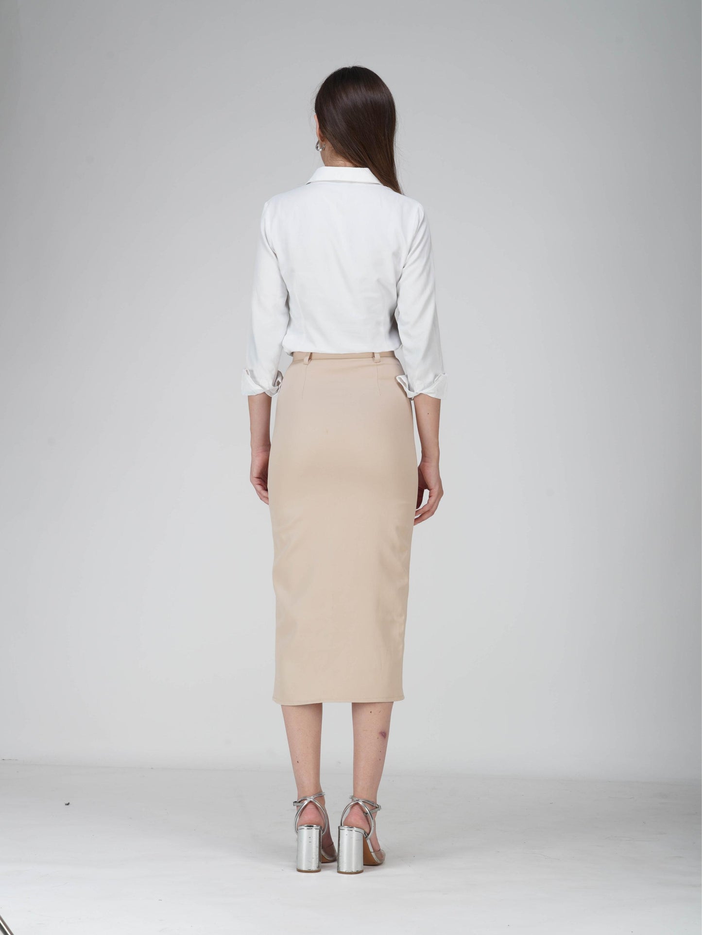Beige Tailored Slit Skirt - Tide Skirt (Sand)