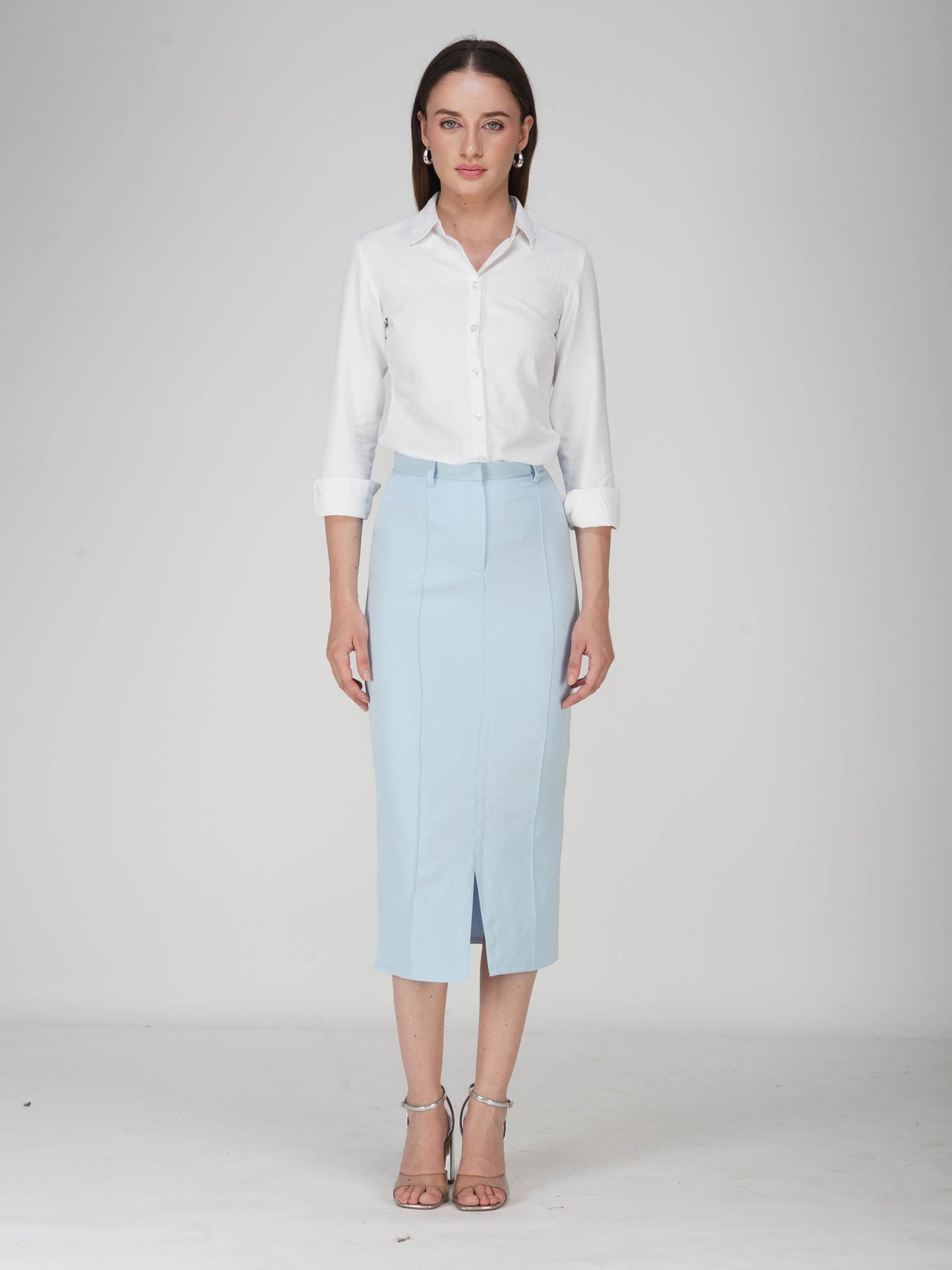 Blue Tailored Slit Skirt - Tide Skirt (Sky)