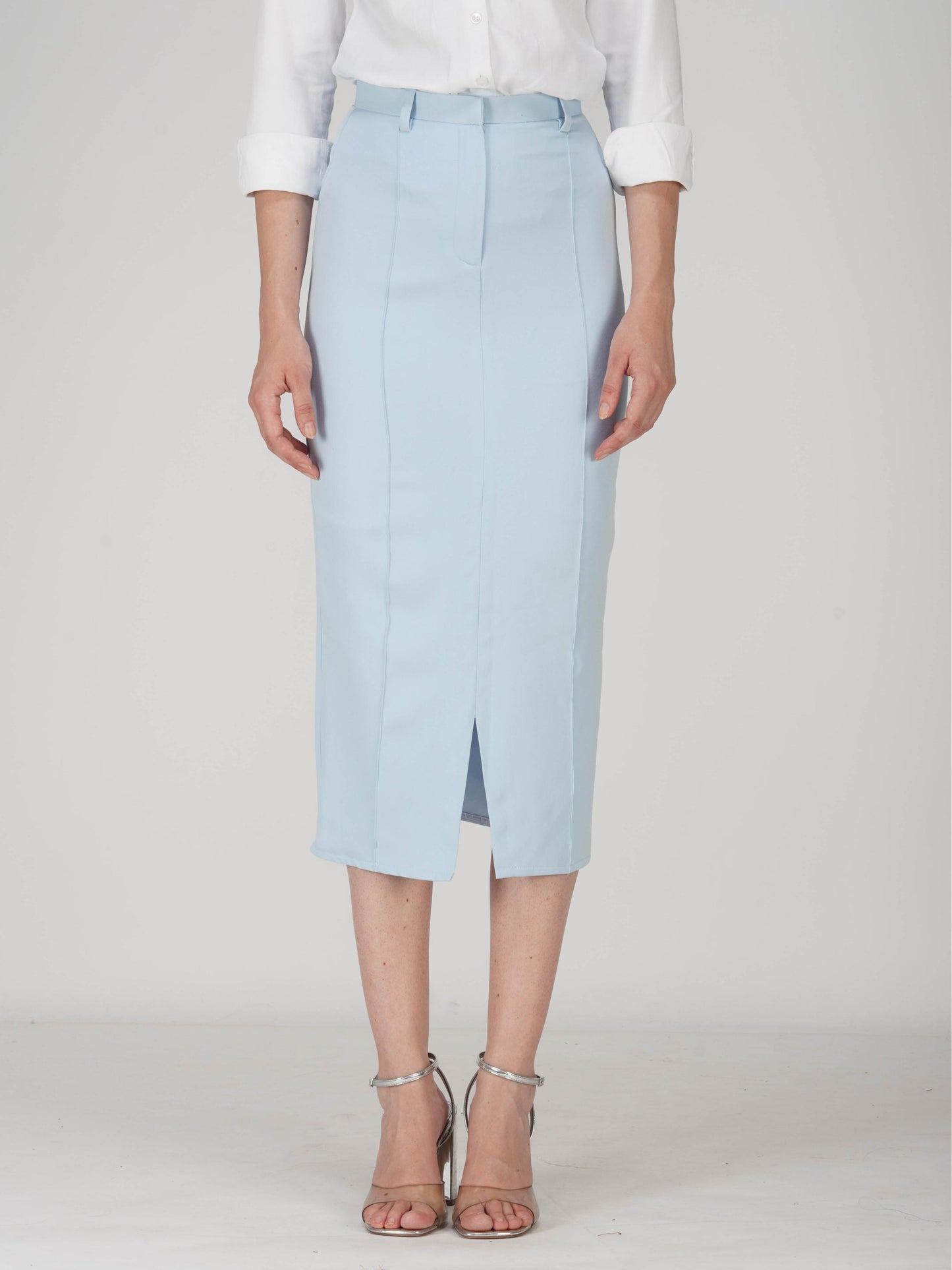 Blue Tailored Slit Skirt - Tide Skirt (Sky)