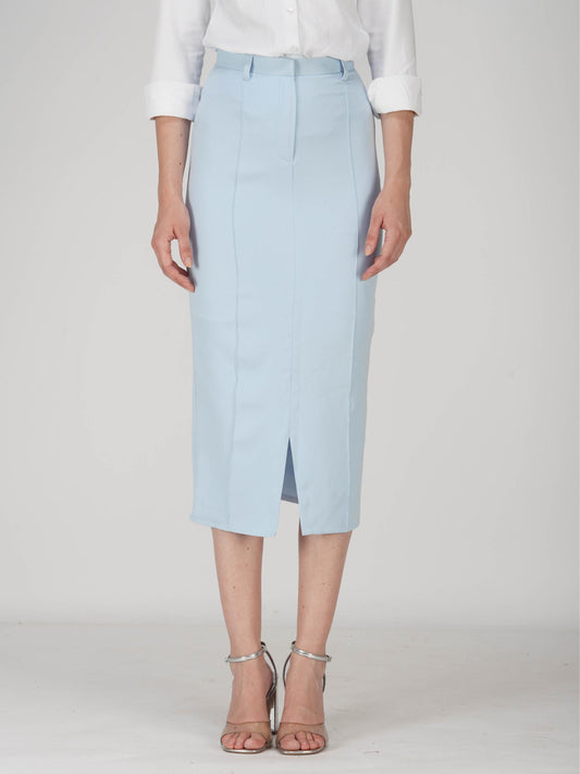 Blue Tailored Slit Skirt - Tide Skirt (Sky)