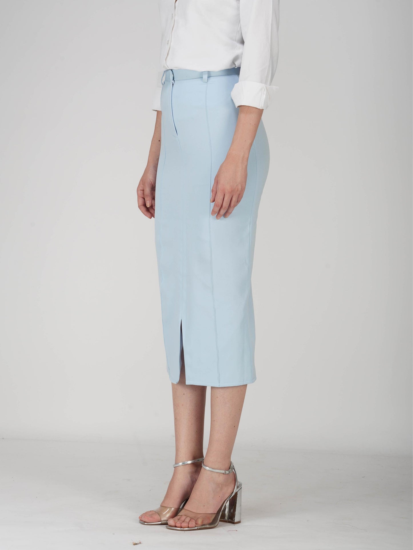 Blue Tailored Slit Skirt - Tide Skirt (Sky)