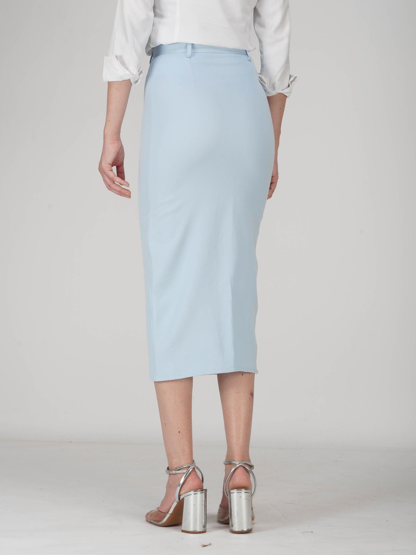 Blue Tailored Slit Skirt - Tide Skirt (Sky)