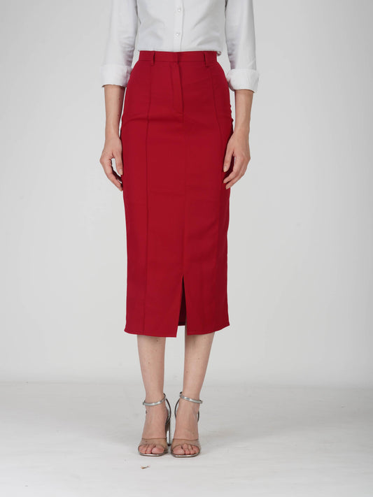 Red Tailored Slit Skirt - Tide Skirt (Cherry)
