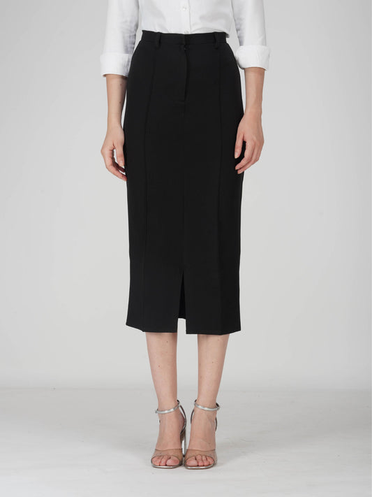Black Tailored Slit Skirt - Tide Skirt (Onyx)