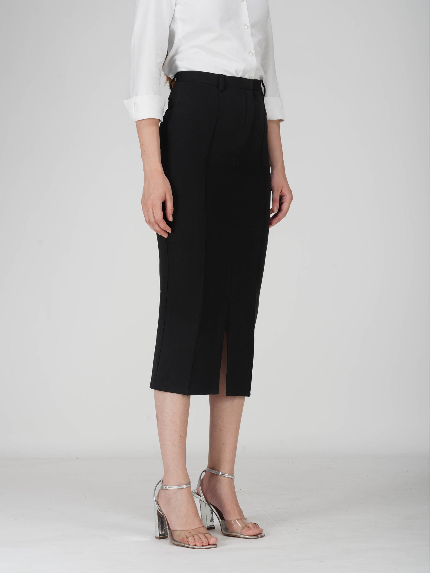 Black Tailored Slit Skirt - Tide Skirt (Onyx)