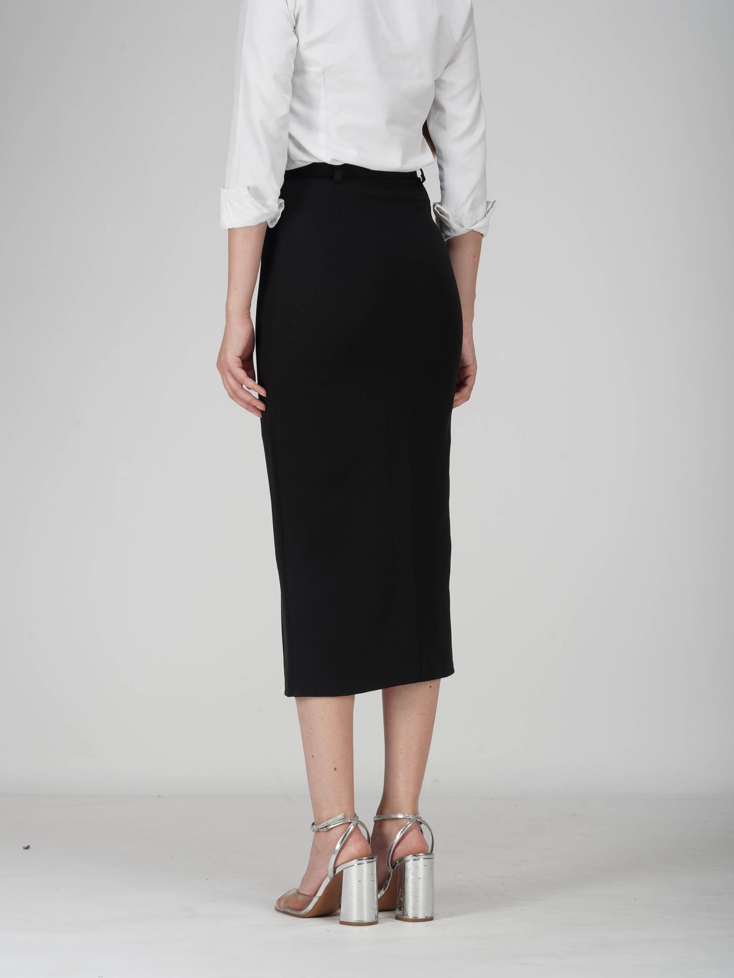 Black Tailored Slit Skirt - Tide Skirt (Onyx)