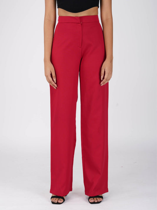 Red Straight Fit Trousers - Dawn Pants (Cherry)