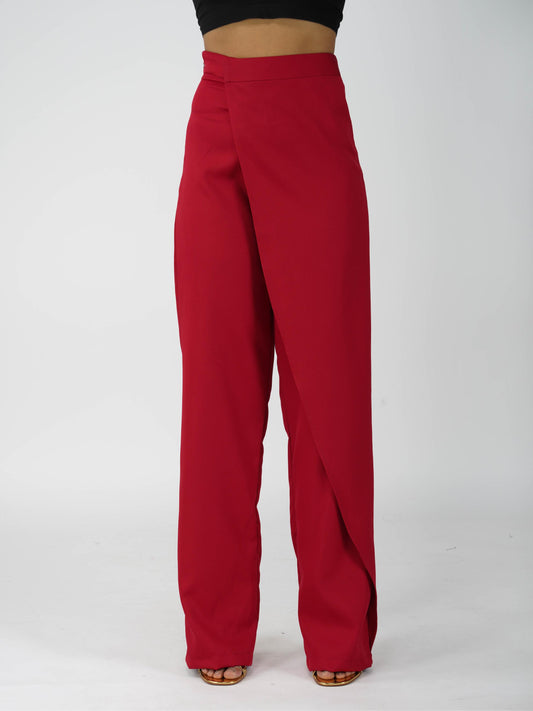 Red Overlap Pants - Wave Pants (Cherry)