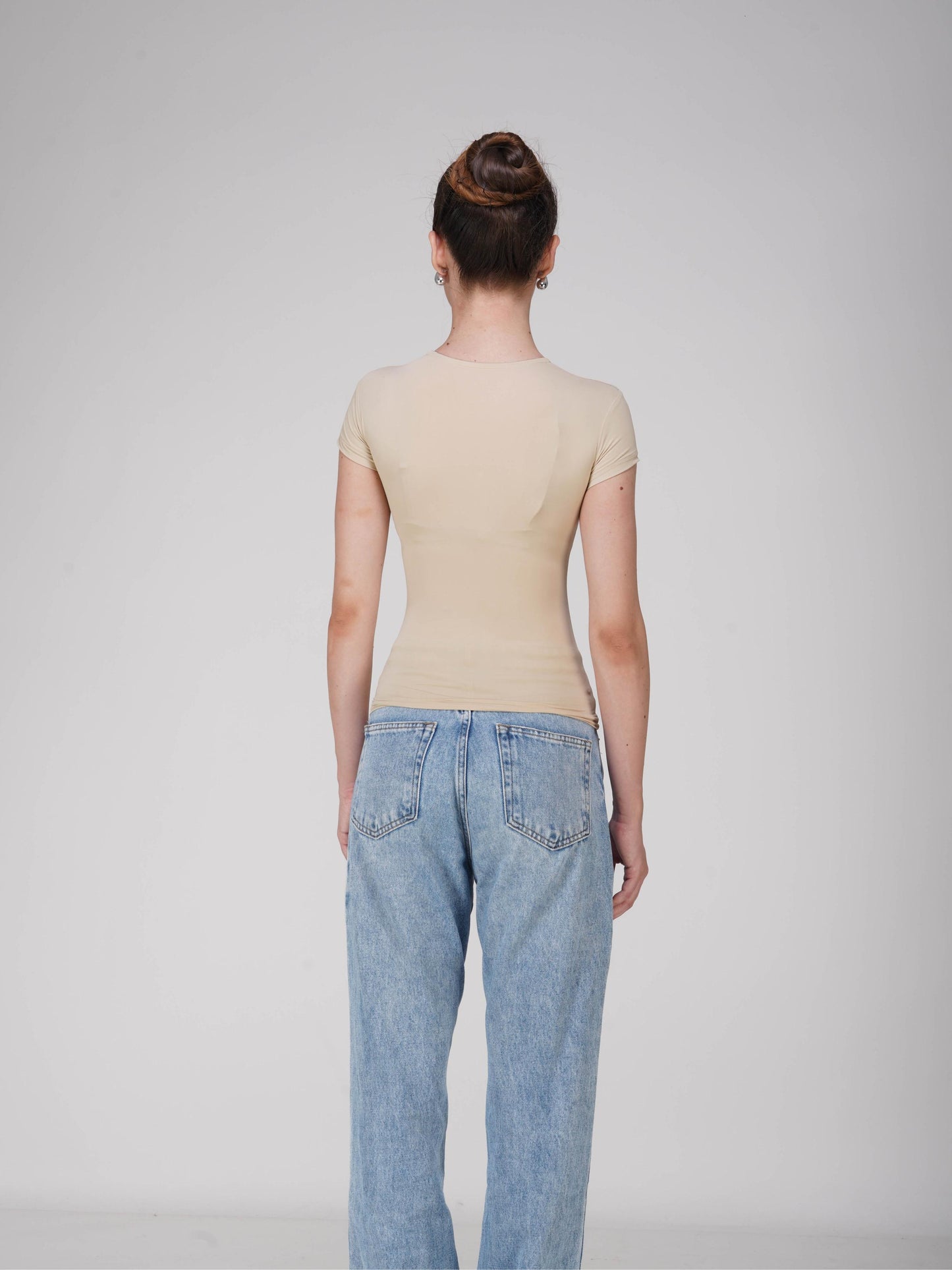 Beige Double Layered Fitted Tee - Drift Tee (Sand)