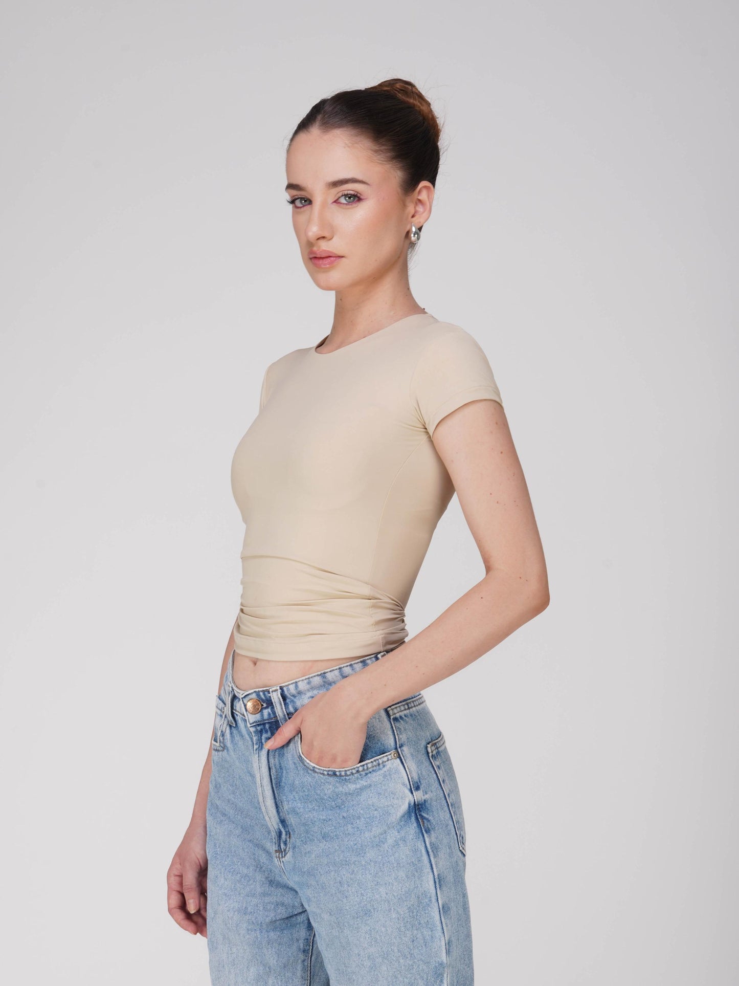 Beige Double Layered Fitted Tee - Drift Tee (Sand)