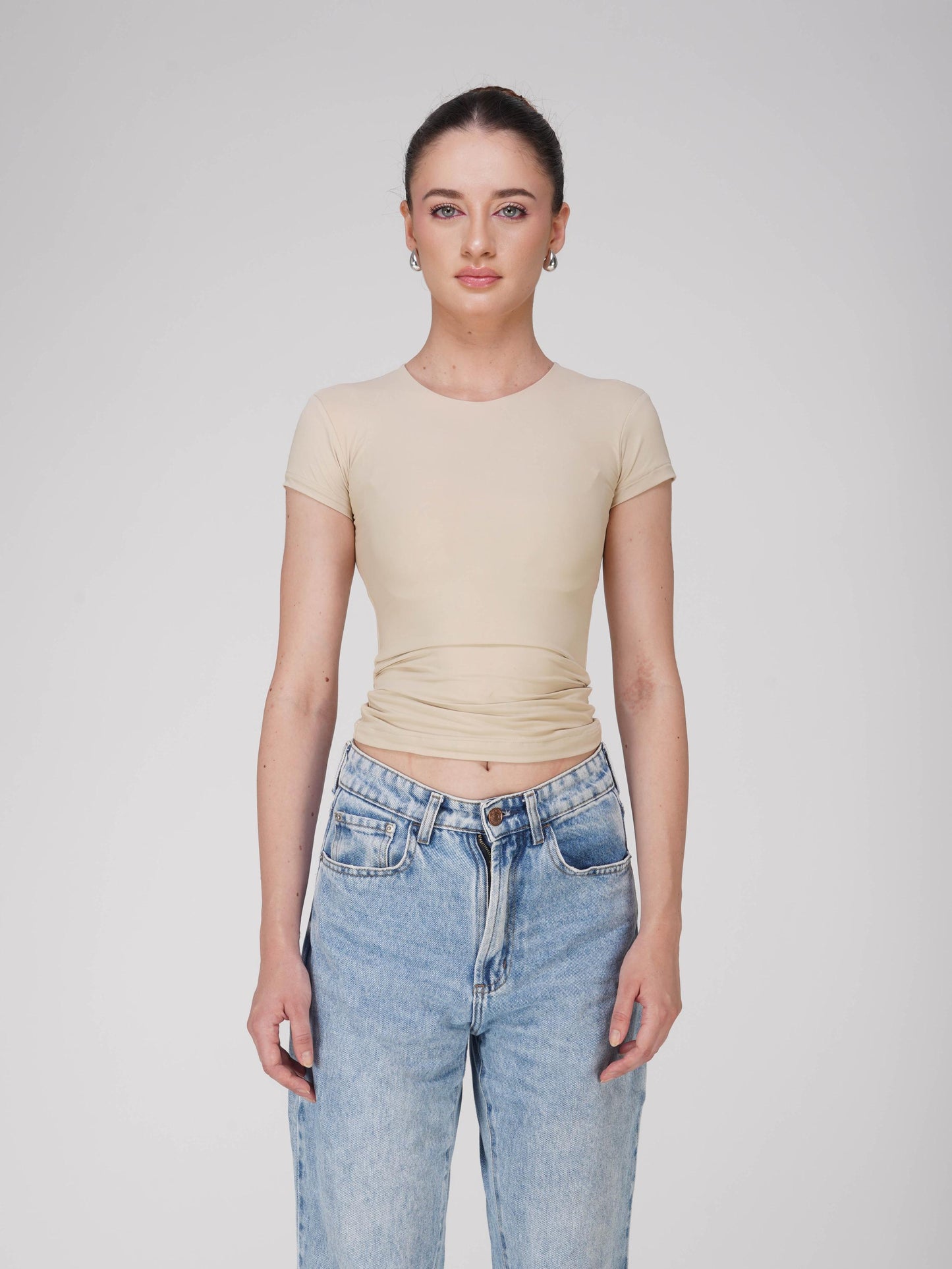 Beige Double Layered Fitted Tee - Drift Tee (Sand)