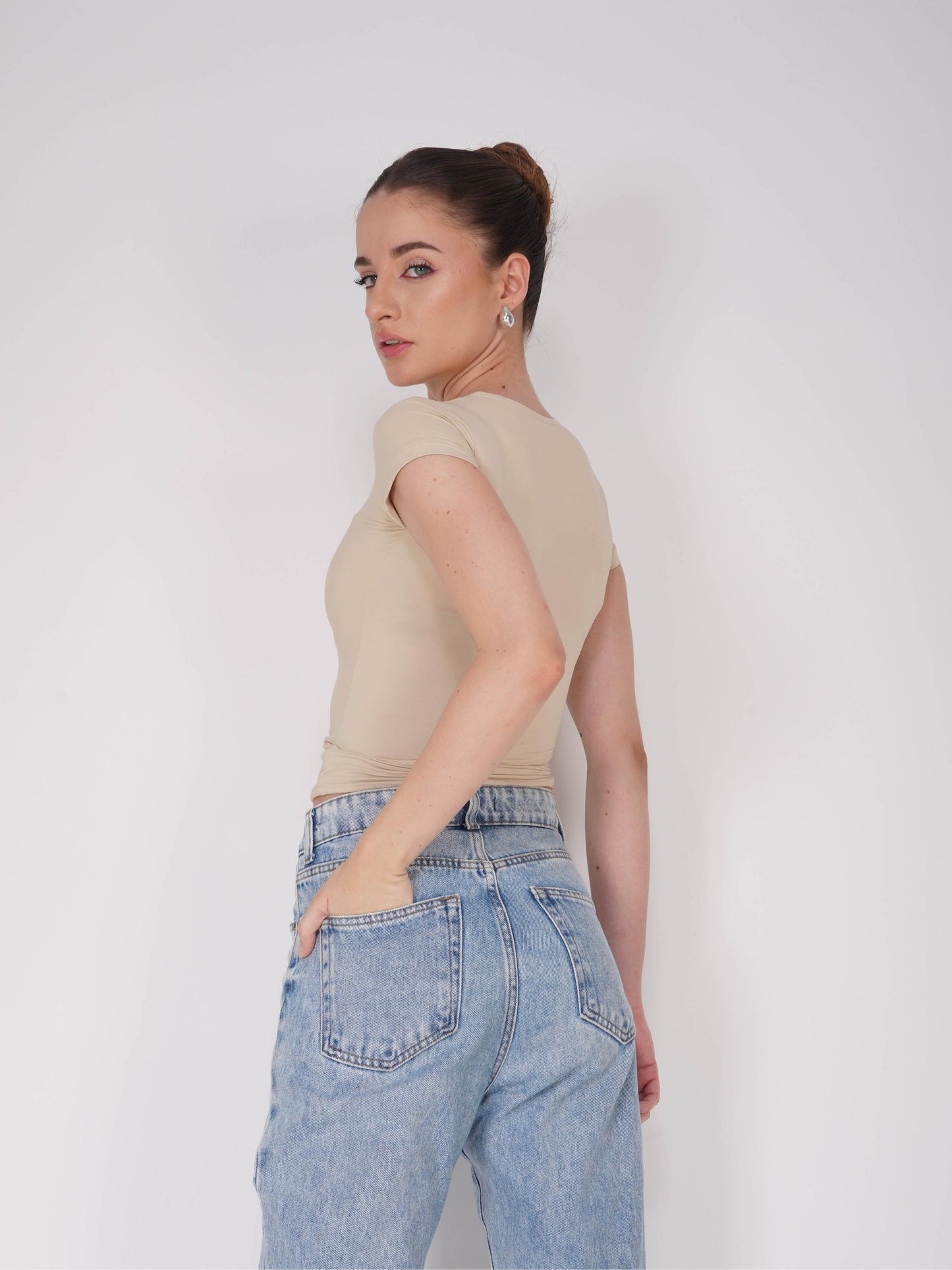 Beige Double Layered Fitted Tee - Drift Tee (Sand)