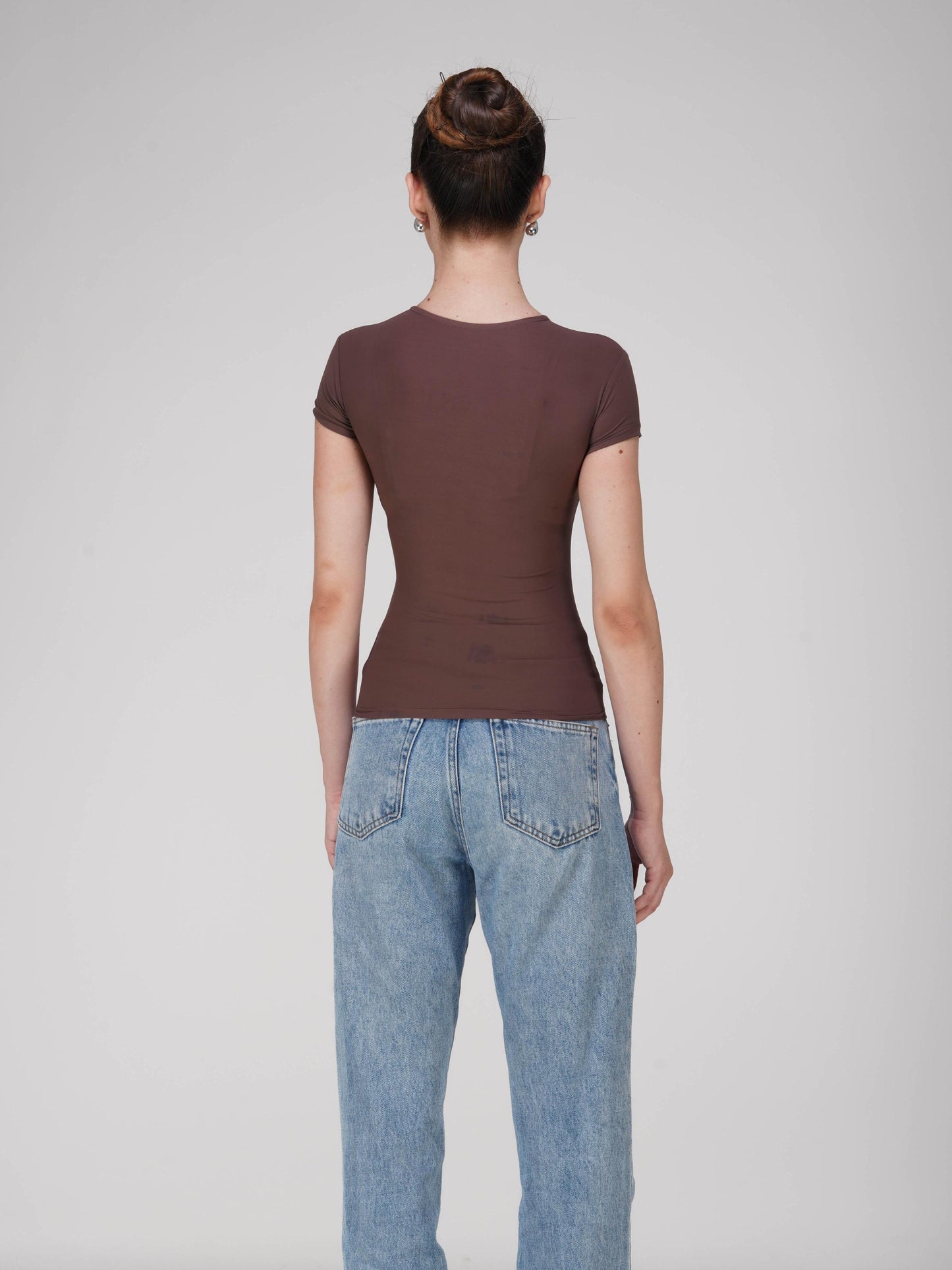 Brown Double Layered Fitted Tee - Drift Tee (Coco)
