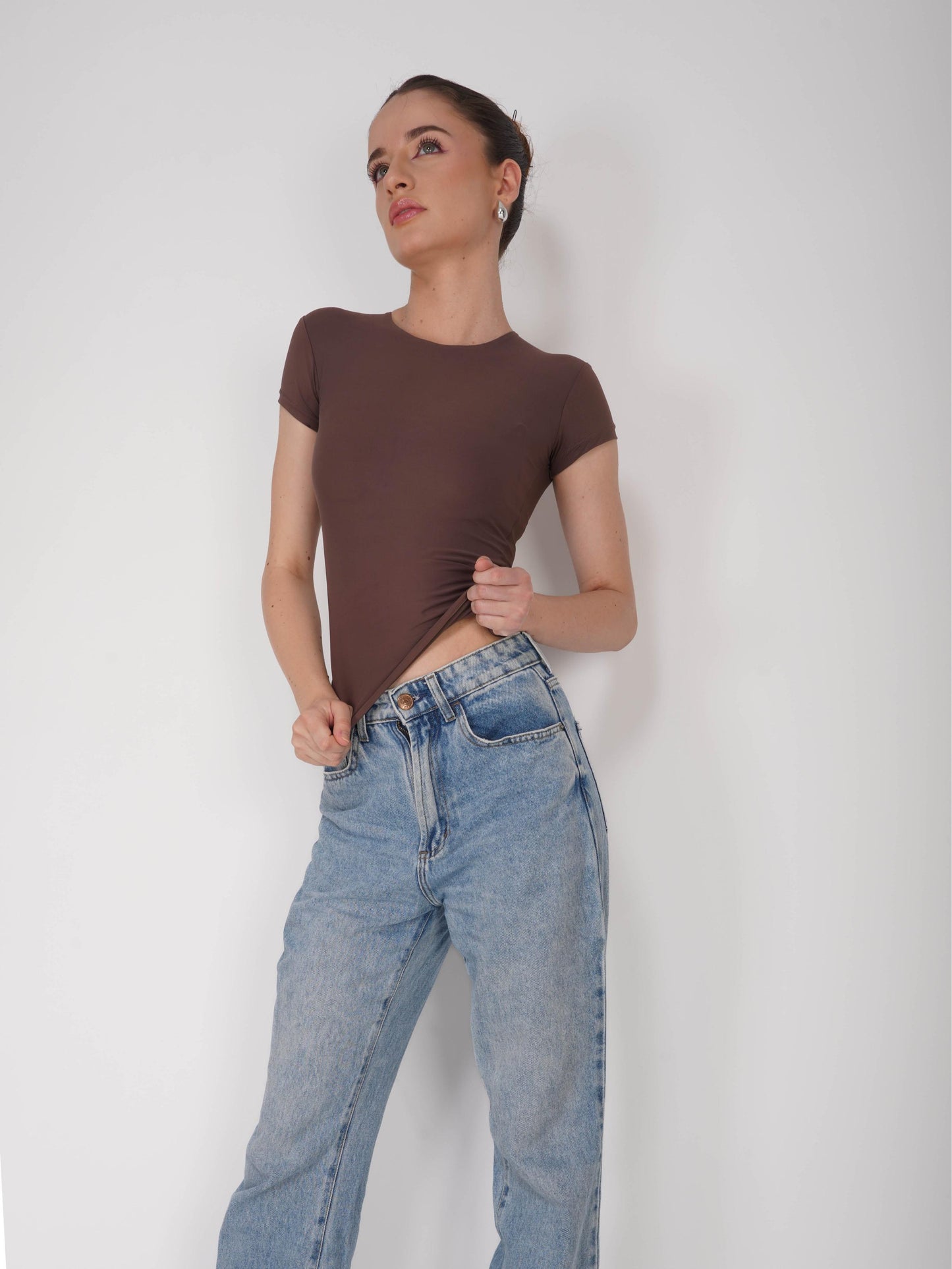Brown Double Layered Fitted Tee - Drift Tee (Coco)