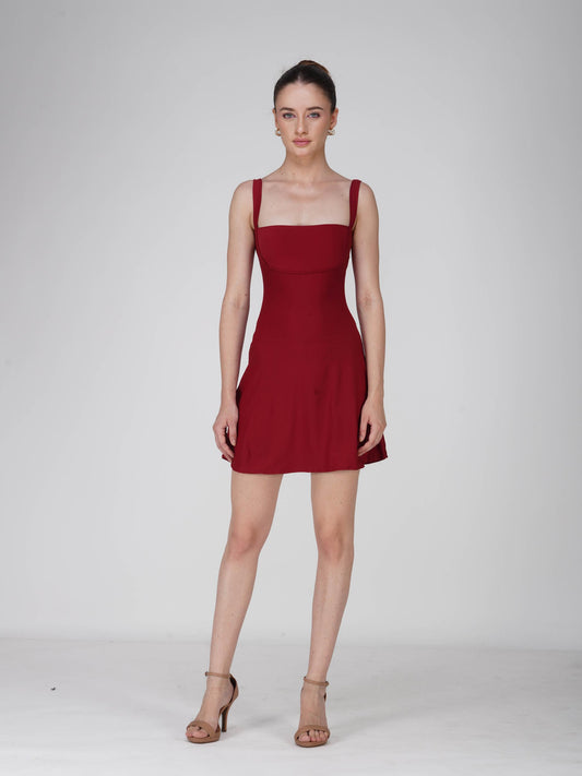 Red Square Neck Dress - Shade Dress (Cherry)