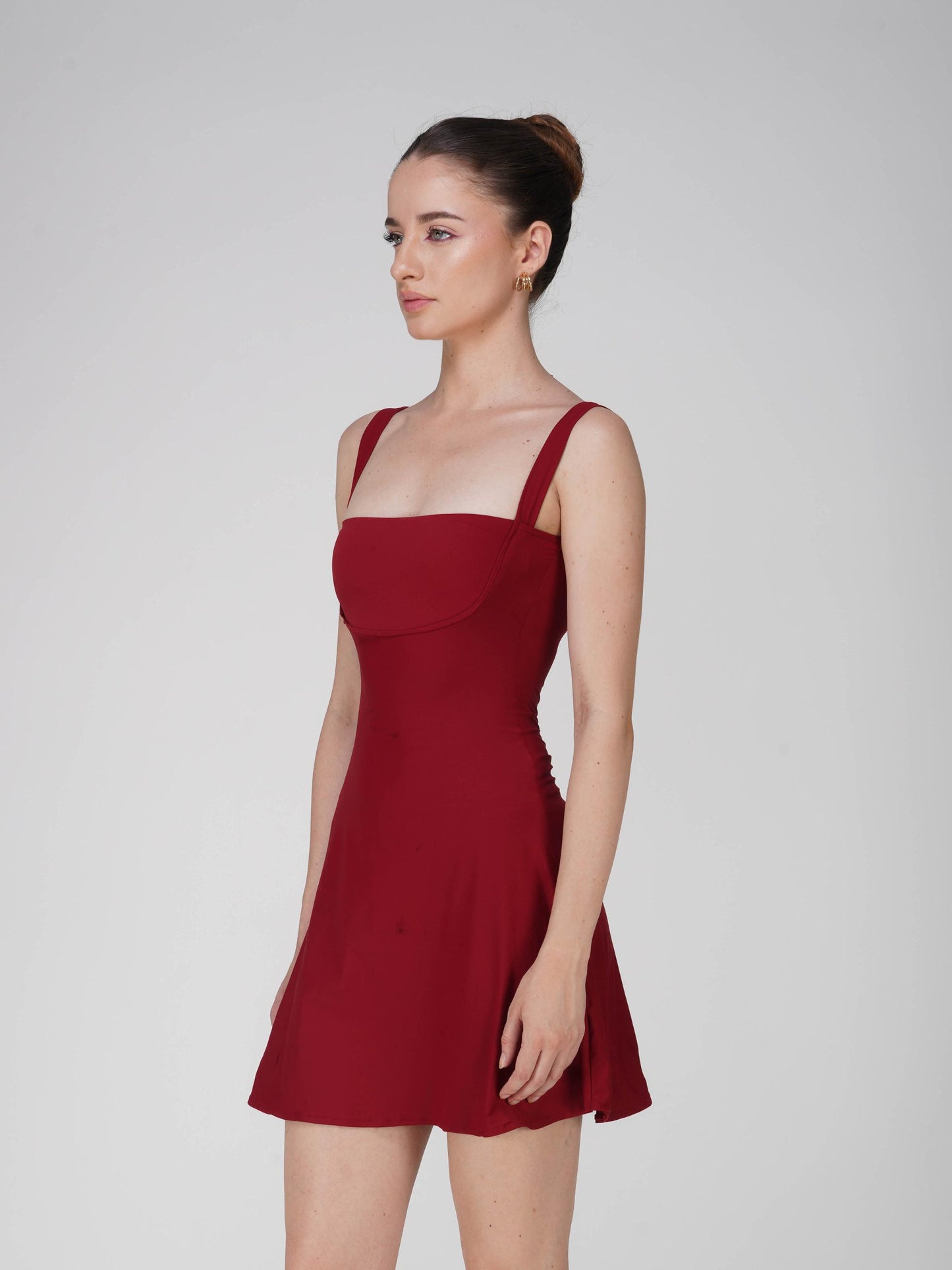 Red Square Neck Dress - Shade Dress (Cherry)