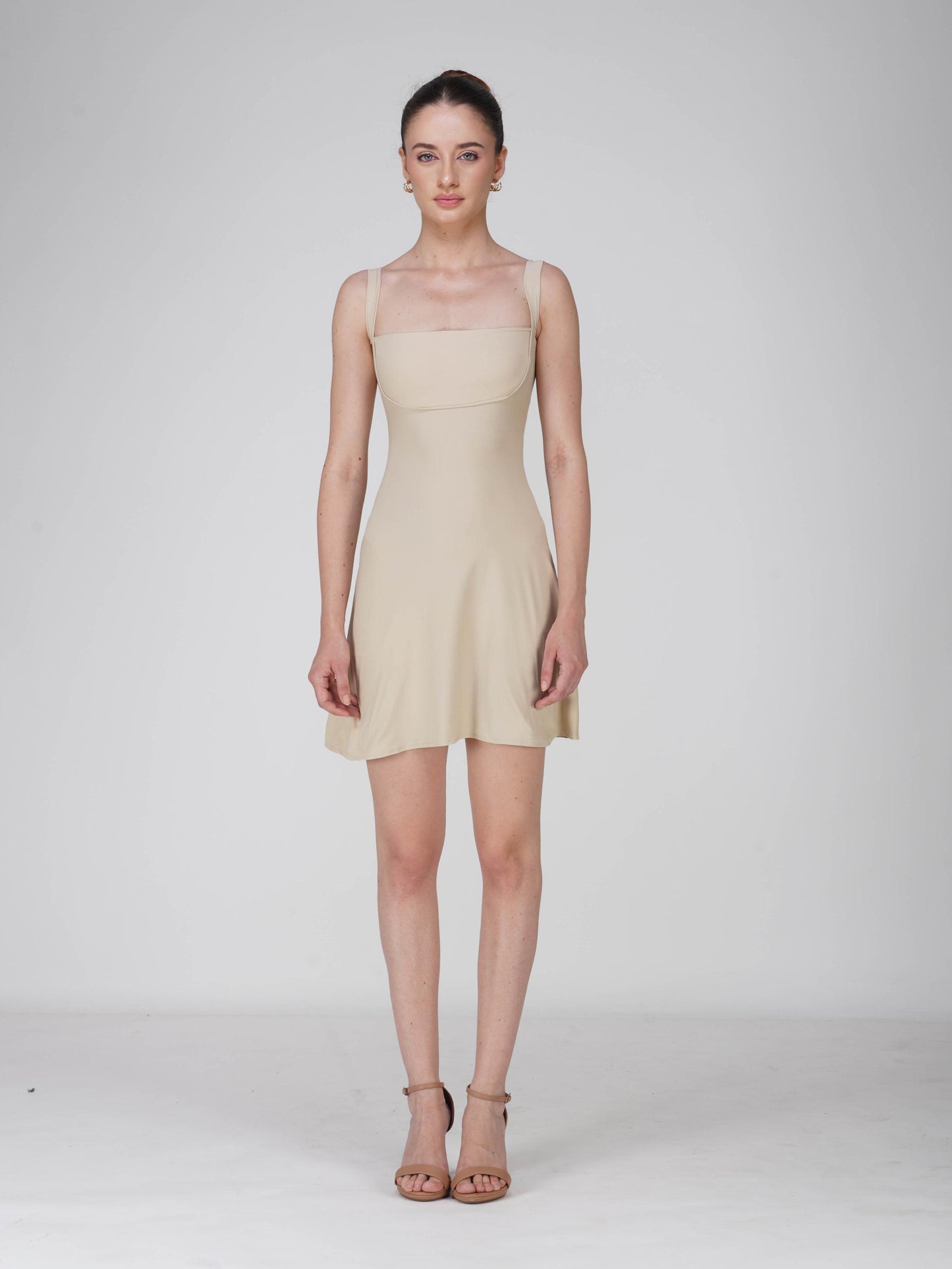 Beige Square Neck Dress - Shade Dress (Sand)