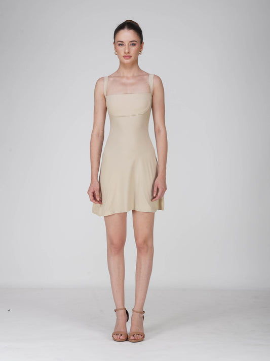 Beige Square Neck Dress - Shade Dress (Sand)