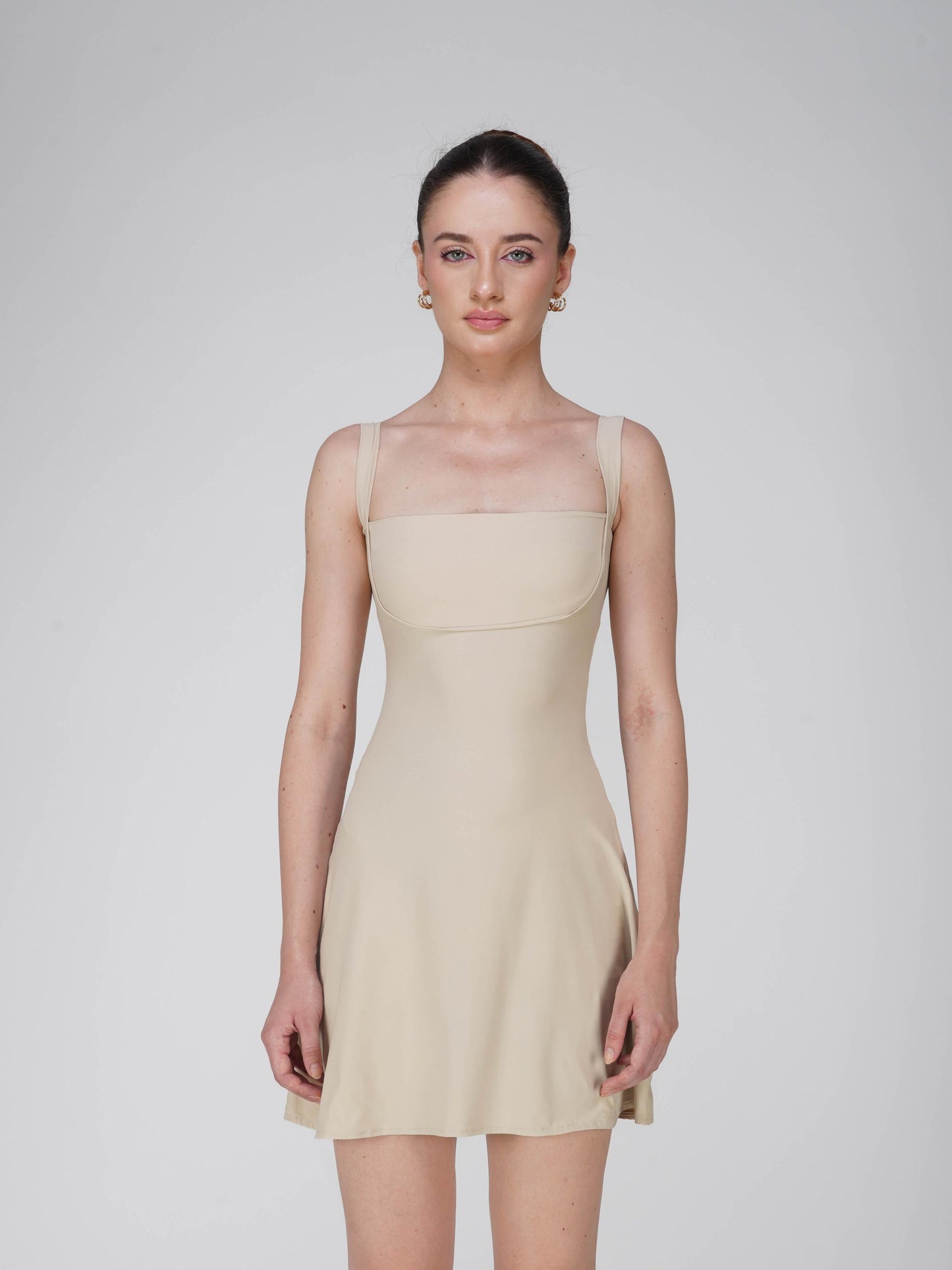 Beige Square Neck Dress - Shade Dress (Sand)
