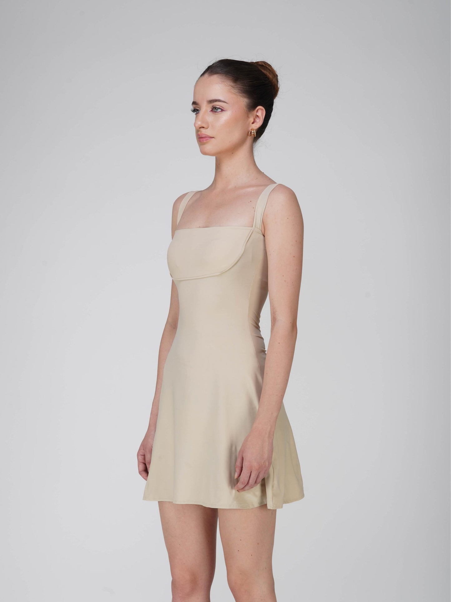 Beige Square Neck Dress - Shade Dress (Sand)