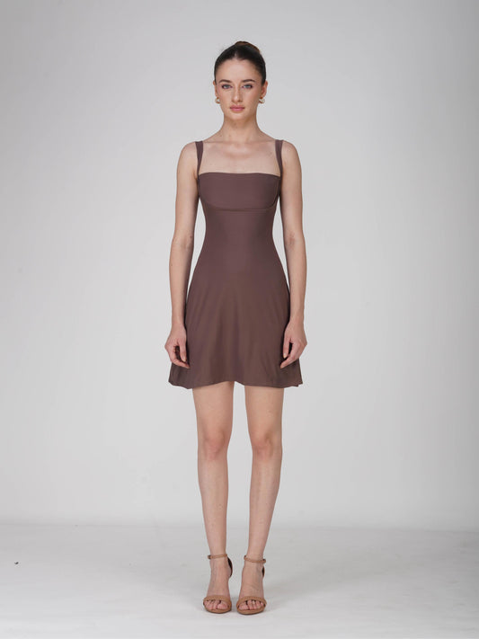 Brown Square Neck Dress - Shade Dress (Coco)