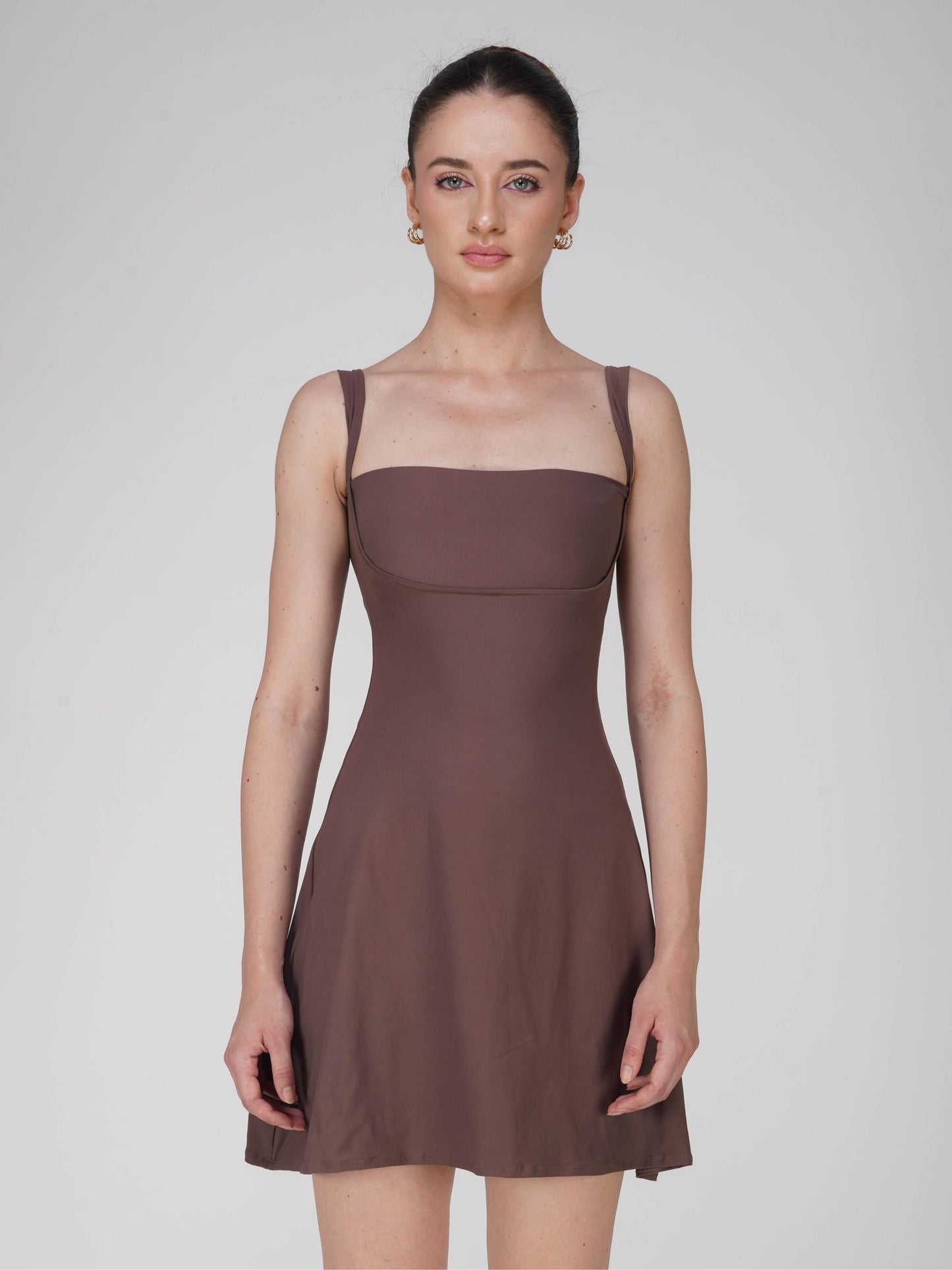 Brown Square Neck Dress - Shade Dress (Coco)