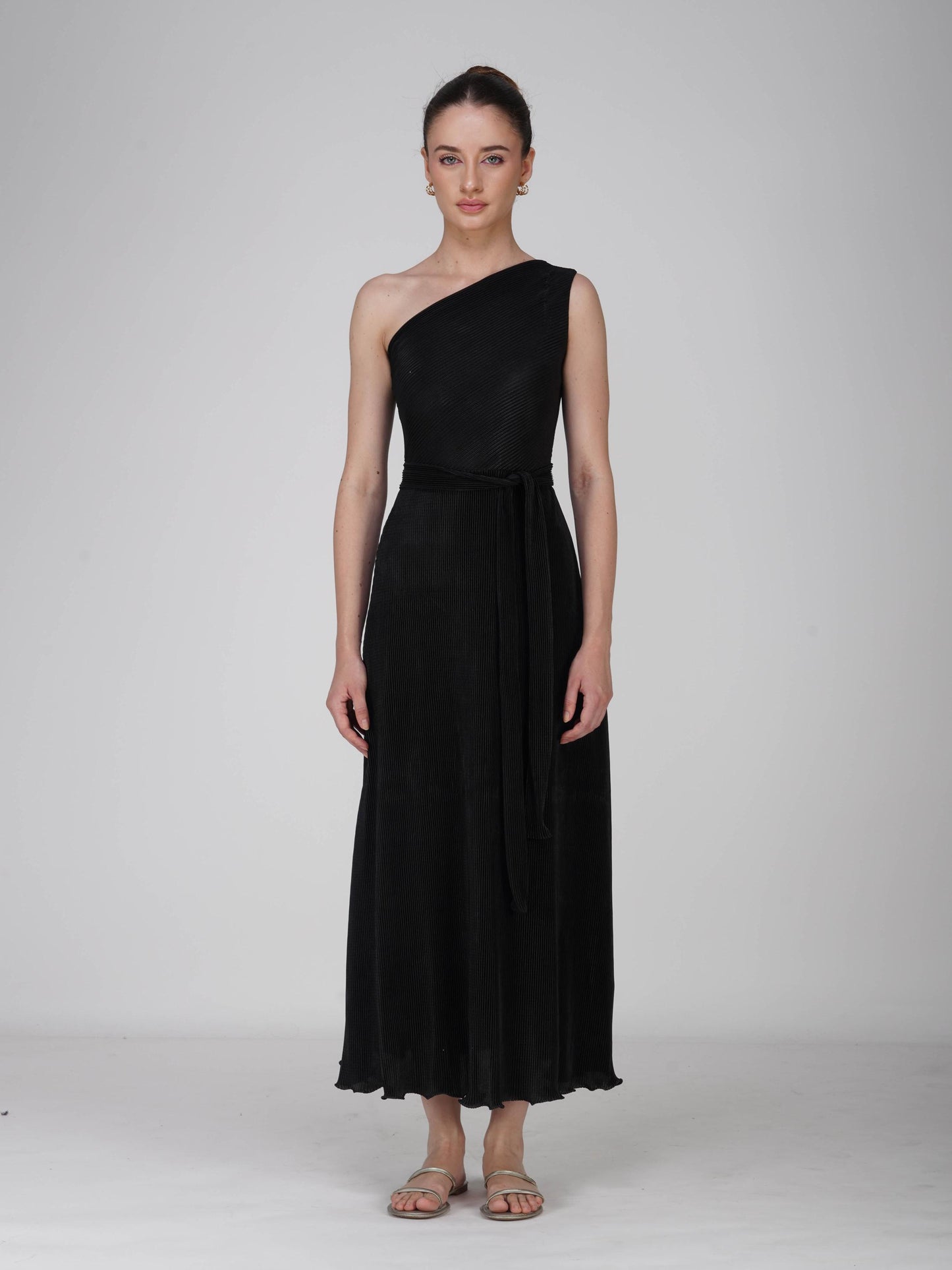 Black One-Shoulder Maxi Dress - Sun Dress (Onyx)