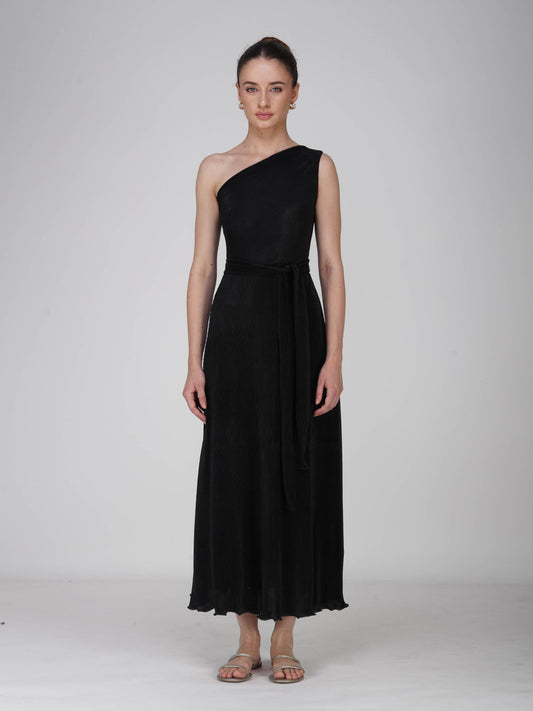 Black One-Shoulder Maxi Dress - Sun Dress (Onyx)